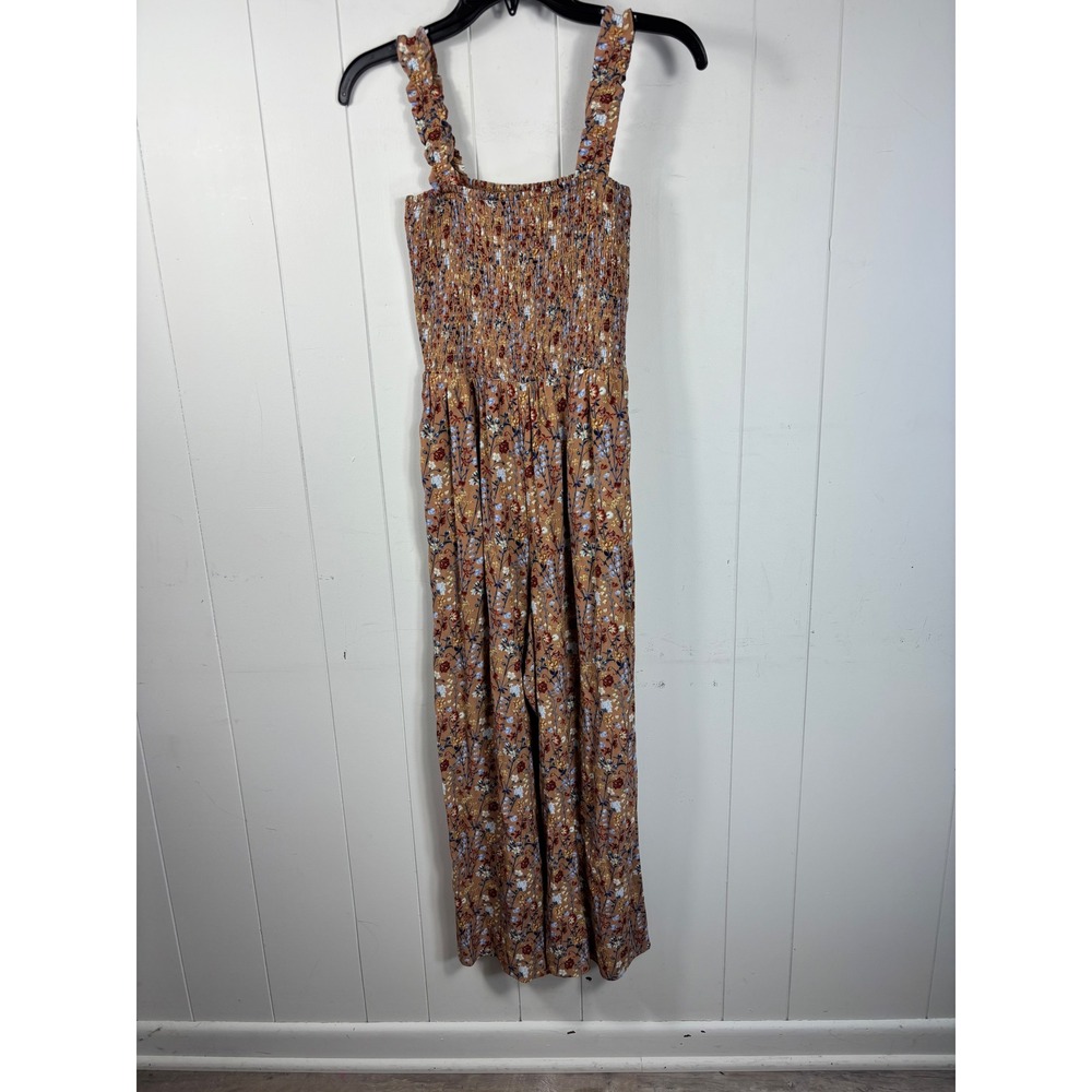 Aritzia Wilfred Chianti Jumpsuit Terracotta Floral Smocked Square‎ Neck Wide Leg